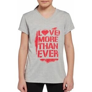 Reebok Girls Space dye Love More Than Ever V-Neck Graphic Tee‎ Medium 10/12
